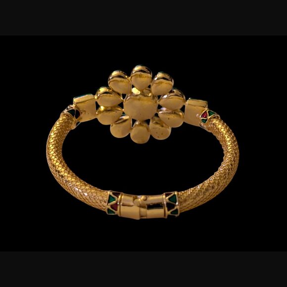 Kudan Gold Plated Ruby And CZ Hinged Bangle Bracelet 6.25" - Picture 8 of 12